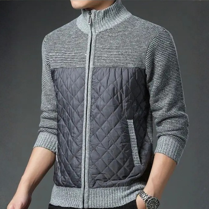 Men's warm quilted jacket, hybrid style, with a stand-up collar, versatile outerwear.