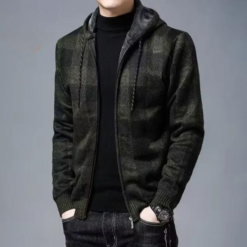 Men's checked flannel hoodie, hood up, perfect for casual winter and fall wear