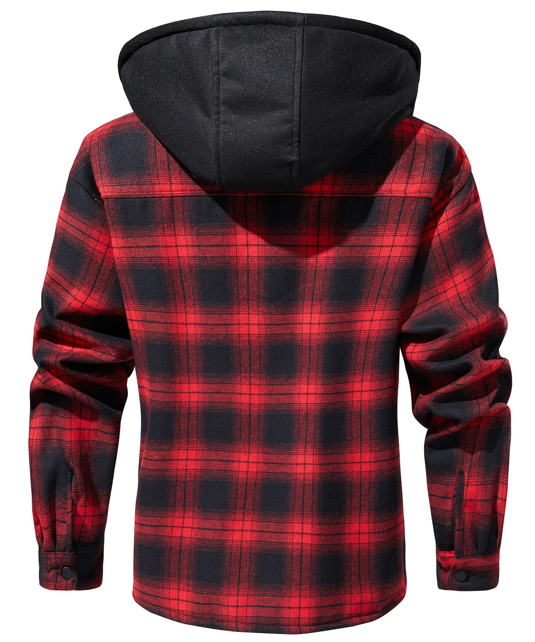 Casual men's winter coat: red plaid flannel jacket, sherpa lined hood for everyday comfort