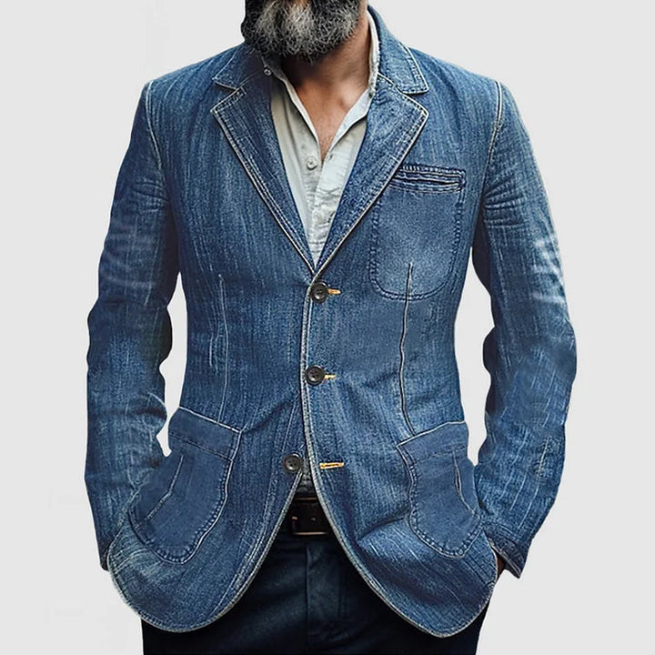 Tailored fit men's blazer, ideal for smart casual. Modern style jacket, versatile for men's fashion, with pockets.