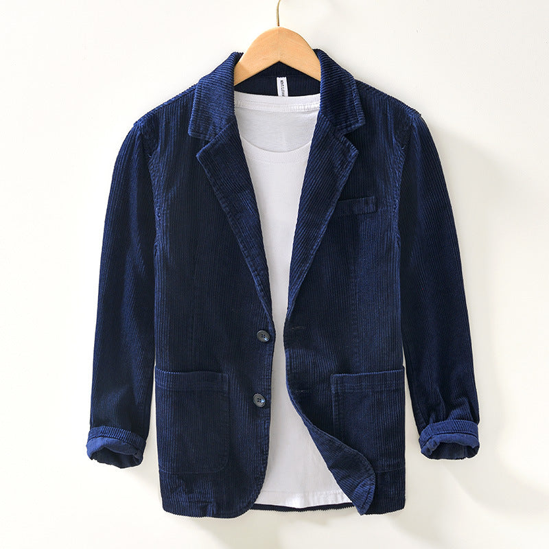 Men's relaxed fit gray corduroy blazer, a comfortable and stylish casual jacket