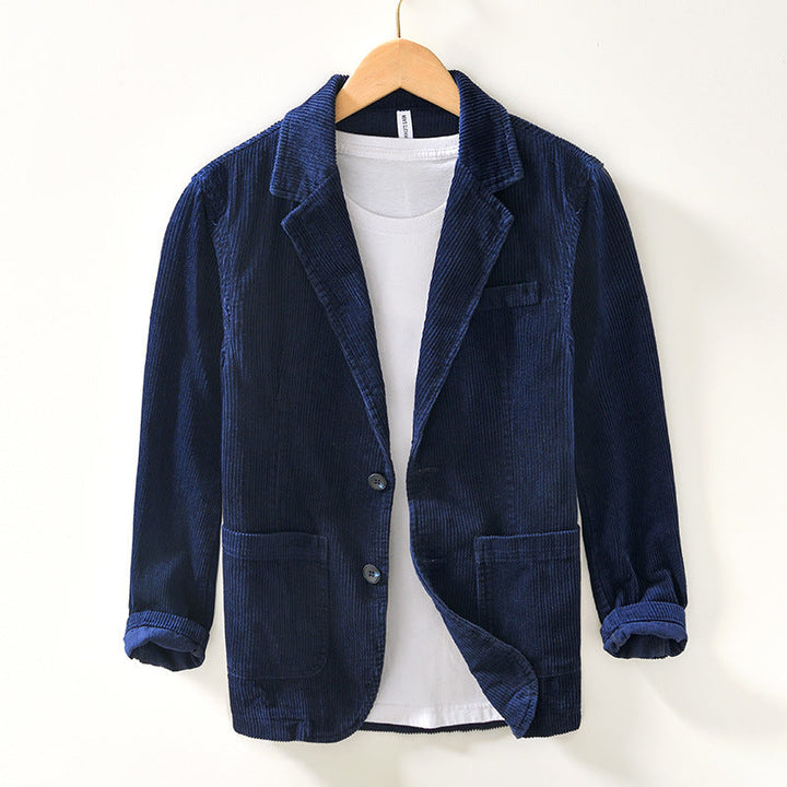 Men's relaxed fit gray corduroy blazer, a comfortable and stylish casual jacket