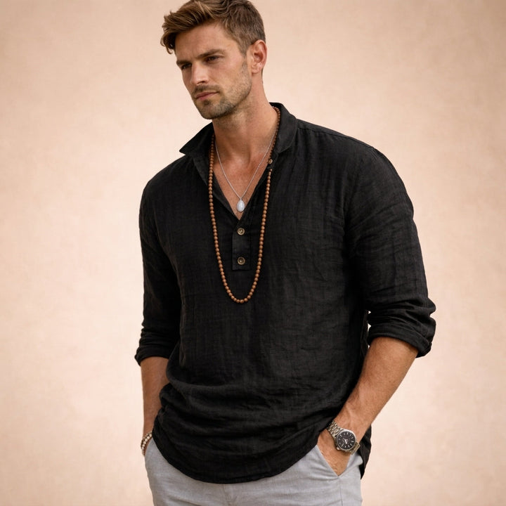 Easy care men's breathable button-up shirt, offering a relaxed fit for stylish and comfortable daily wear.