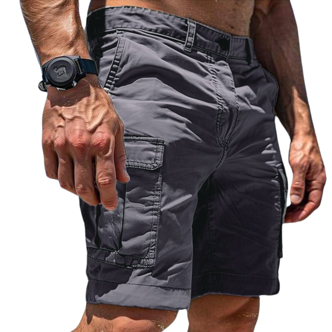 Multi-pocket men's cargo shorts, relaxed fit for ultimate summer comfort and outdoor casual activities.