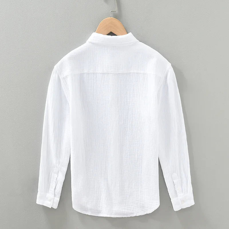 Soft grey men's cotton relaxed fit button-down shirt, perfect as a breathable summer top.