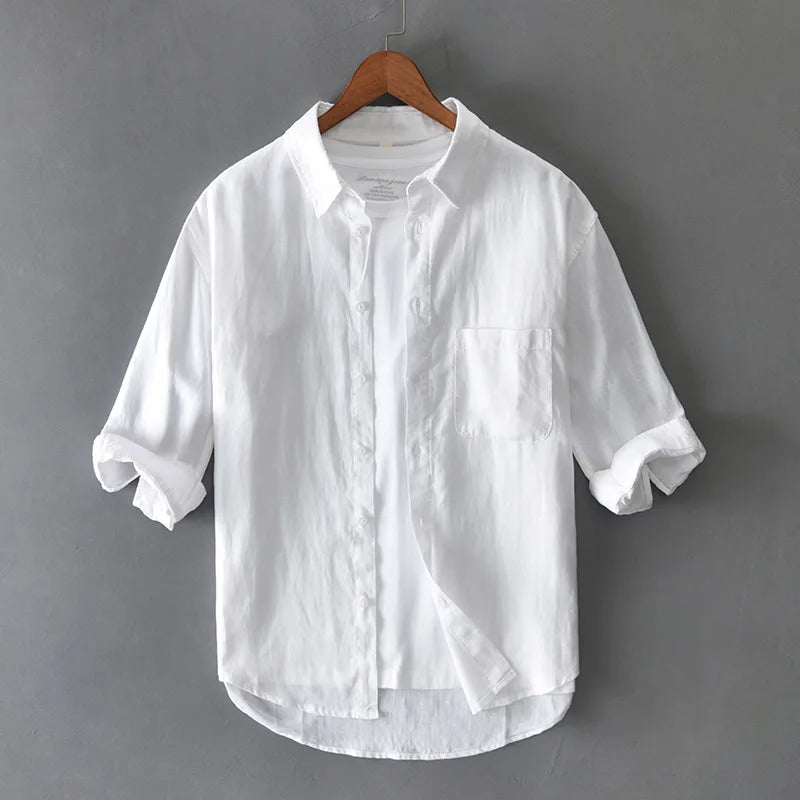Stylish men's cotton linen shirt with a relaxed silhouette, suitable for various casual occasions