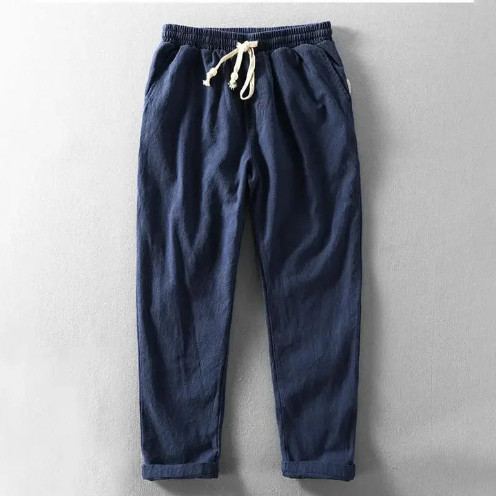 Stylish men's jogger pants made from linen, offering a relaxed fit and tapered silhouette for ultimate comfort