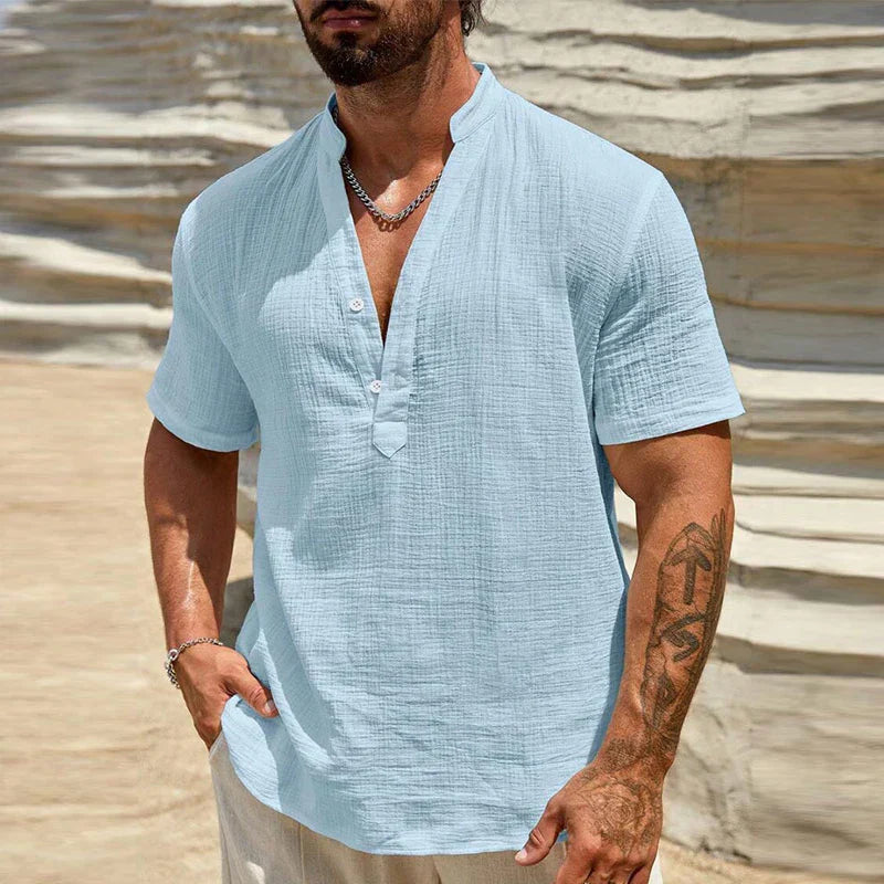 Textured fabric men's polo, short sleeve, relaxed fit for ultimate comfort