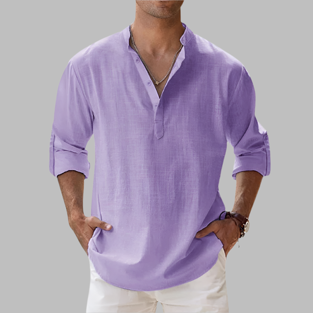Comfortable men's relaxed fit button-down shirt. Casual long sleeve design, perfect for summer & warm weather.