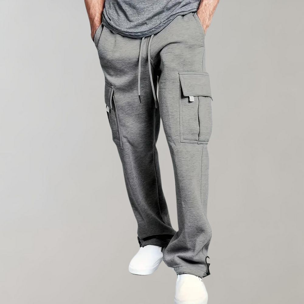 Men's relaxed fit tactical cargo pants in grey, ideal for casual wear, outdoor, and streetwear.