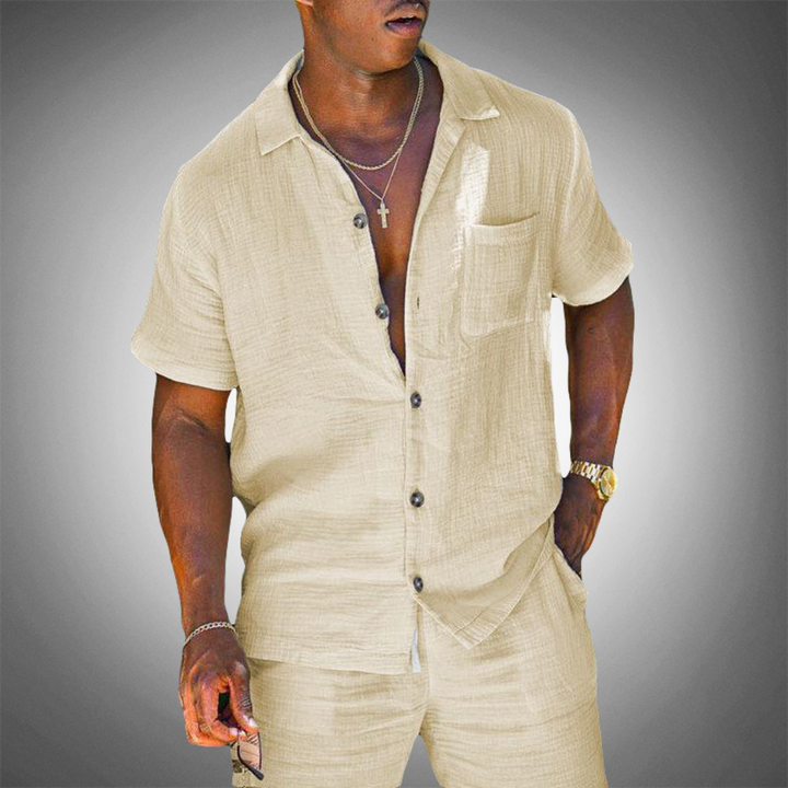 Relaxed fit men's coordinating two-piece summer set, perfect for casual spring & summer fashion.