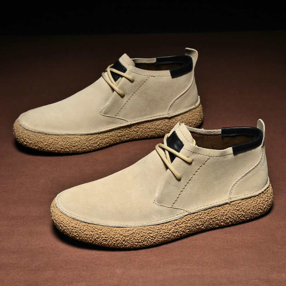 Pair of men's classic suede leather orthopedic shoes with contrast stitching