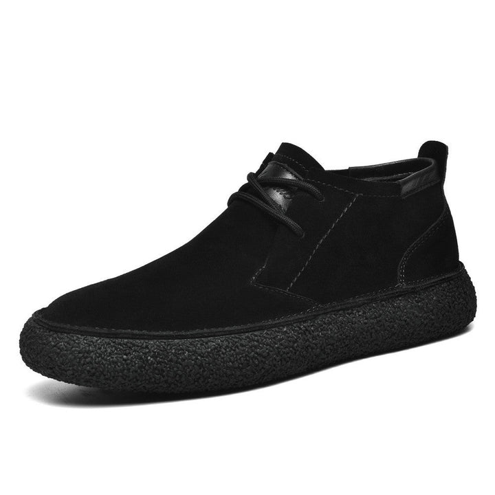 Detailed shot of men's brown suede orthopedic shoes with comfortable interior