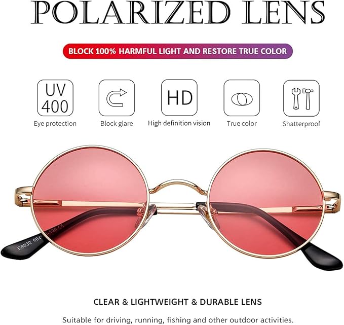 Modern men's retro round polarized sunglasses with advanced glare & UV protection. Stylish fashion accessory.