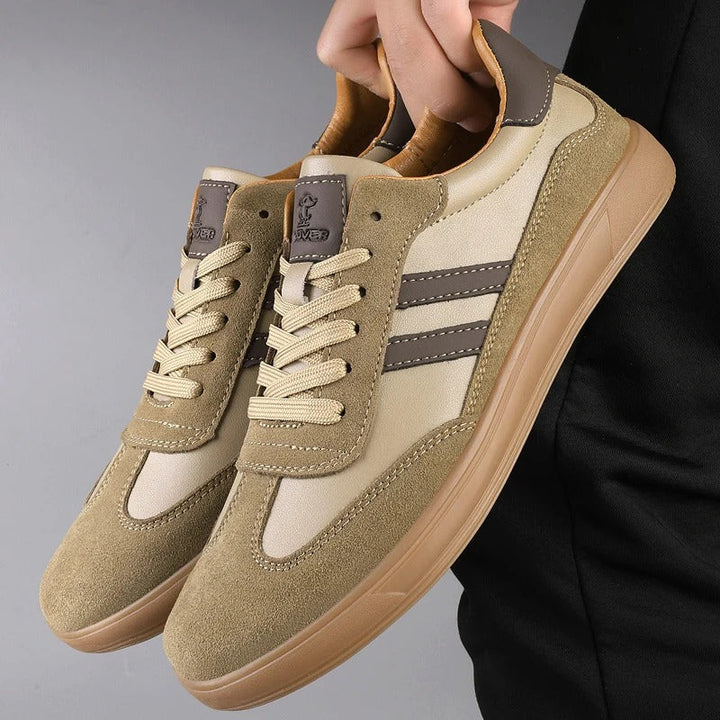 Men's retro style khaki lace-up trainers for all-day comfort and casual daily wear.