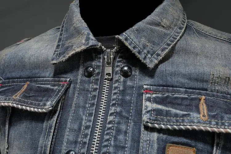 Men's gray denim retro vintage style jacket, the Jasper model, offering a timeless casual outerwear look.