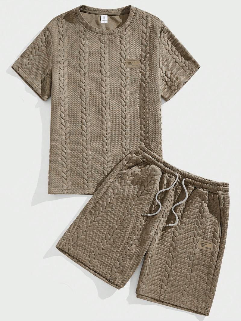 Rib knit men's matching shorts set, a comfortable cotton blend loungewear outfit for men.
