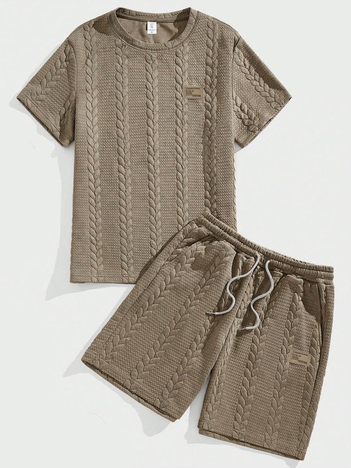 Rib knit men's matching shorts set, a comfortable cotton blend loungewear outfit for men.