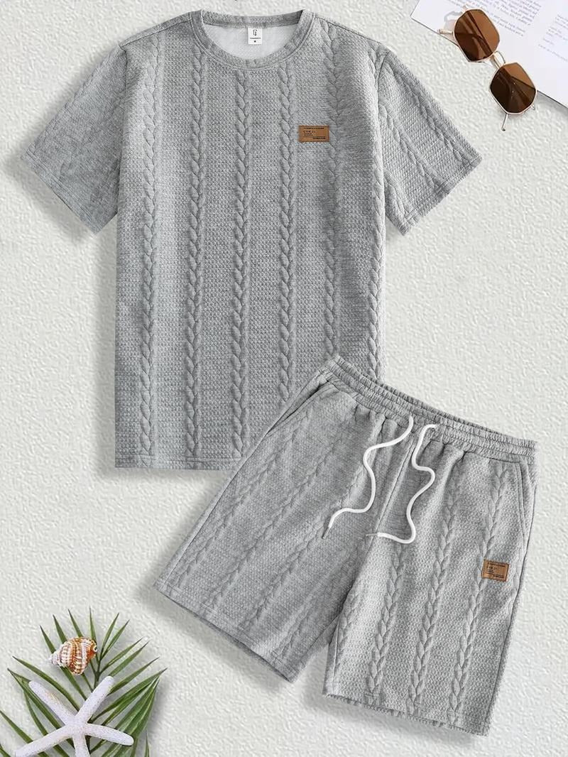 Full view of a man wearing a men's rib knit comfort short set, ideal for relaxed men's fashion.