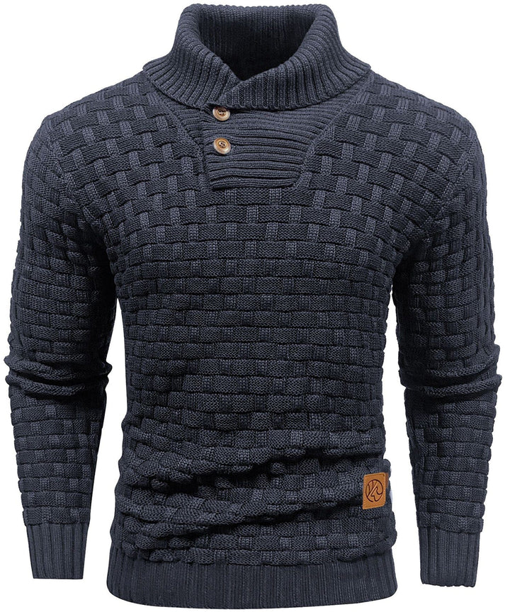 Detail shot of the ribbed cuff on a men's long-sleeve pullover knit sweater