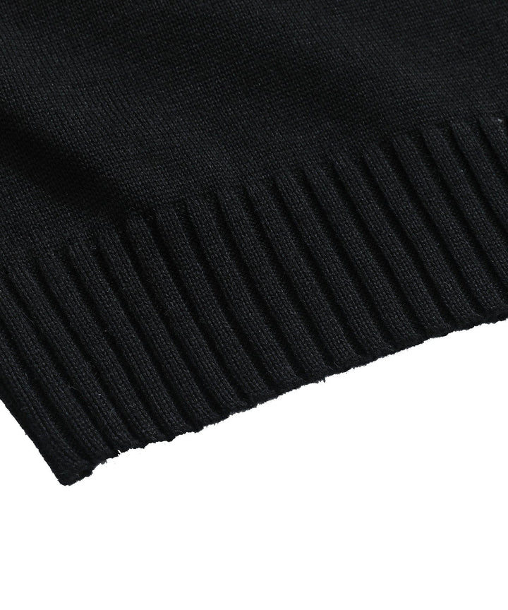Men's black pullover sweater featuring a ribbed design and half-zip detail, for winter fashion