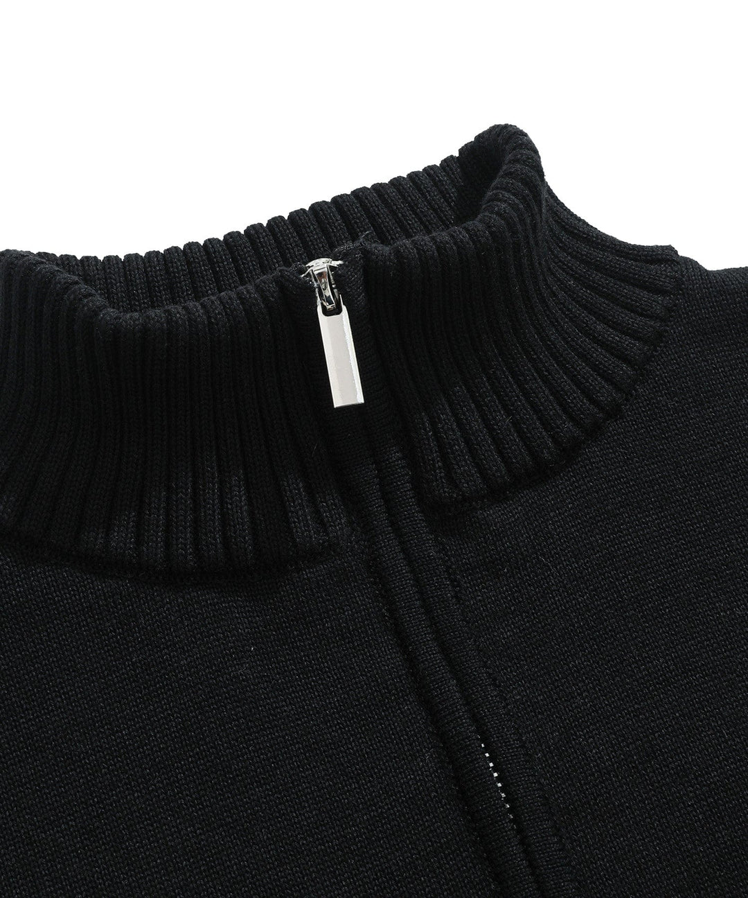 Versatile black men's pullover sweater, featuring a stylish mock neck and ribbed knit