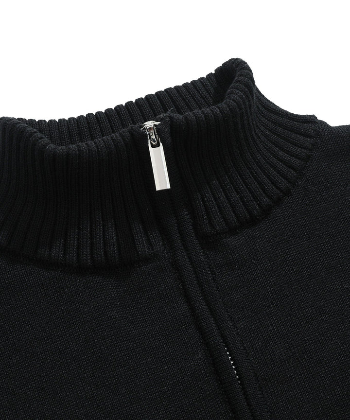 Versatile black men's pullover sweater, featuring a stylish mock neck and ribbed knit