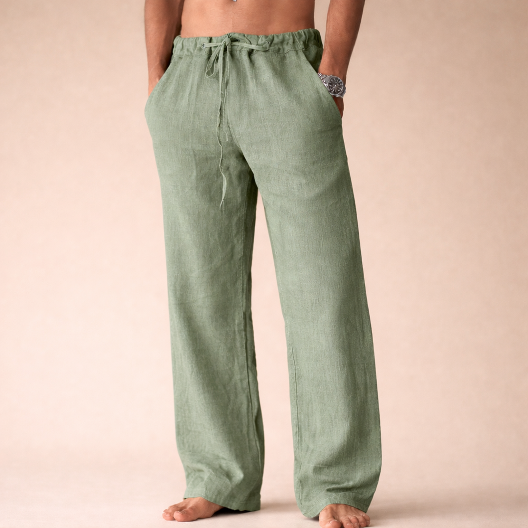 Comfortable men's Rivello relaxed fit trousers. Versatile for warm weather, casual events, or stylish everyday wear.