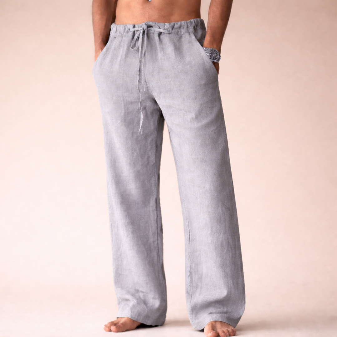 Men's Rivello relaxed fit trousers, featuring a comfortable drawstring waist. Perfect casual summer bottoms for men.