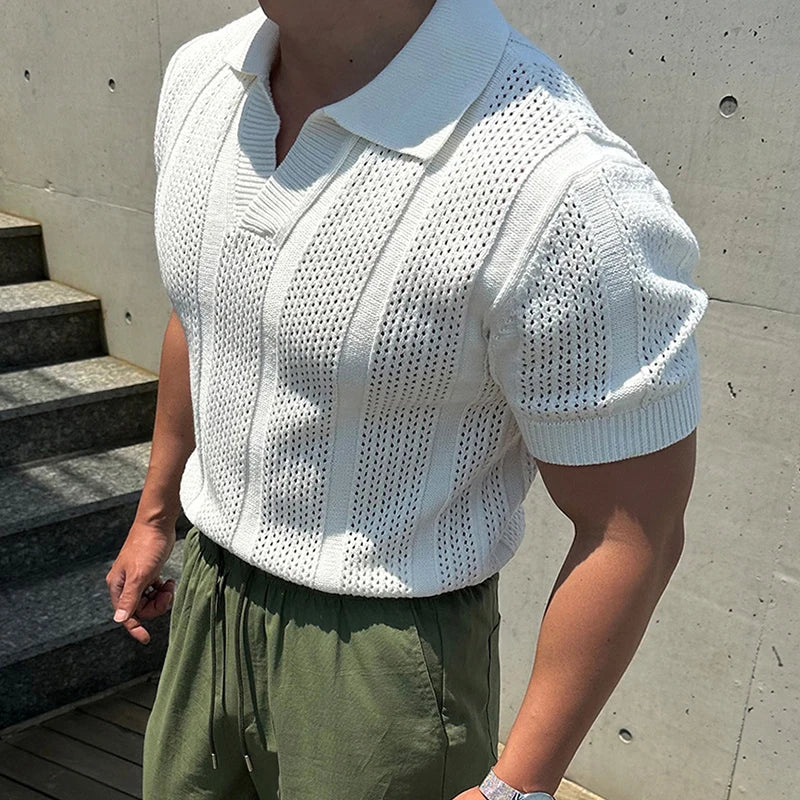 Men's Riviera Breathable Knit Polo Shirt in white, a perfect blend of style and comfort for summer