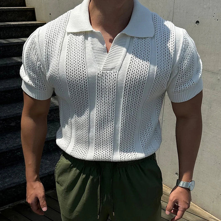 Stylish white Men's Riviera Breathable Knit Polo Shirt, ideal casual wear for warm weather