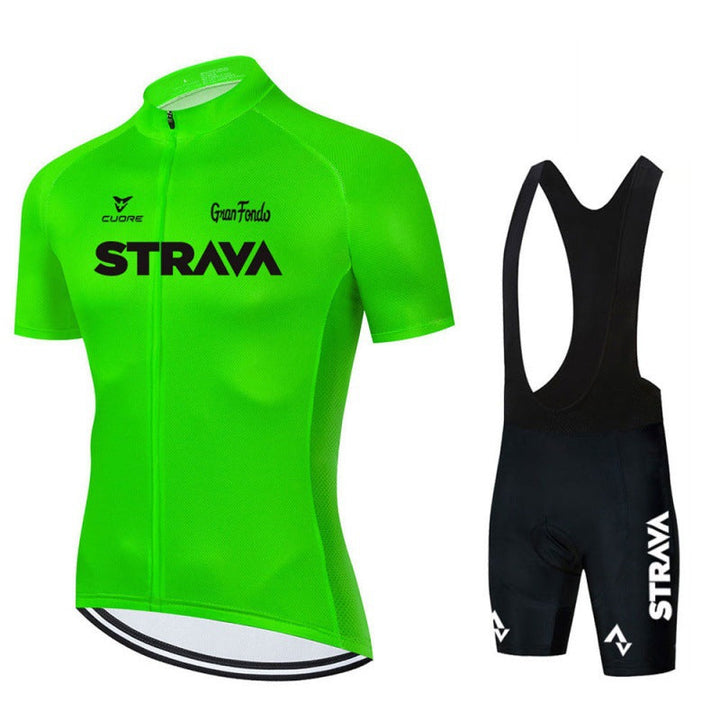High-performance men's cycling apparel set, breathable fabric, jersey & shorts combo.