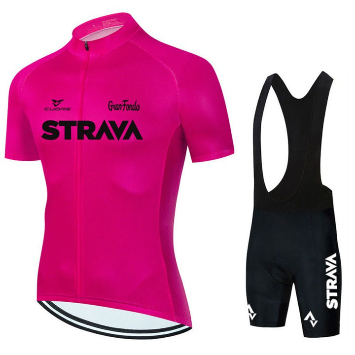Sports apparel: Men's breathable cycling kit, short sleeve top and matching bottoms, active wear.