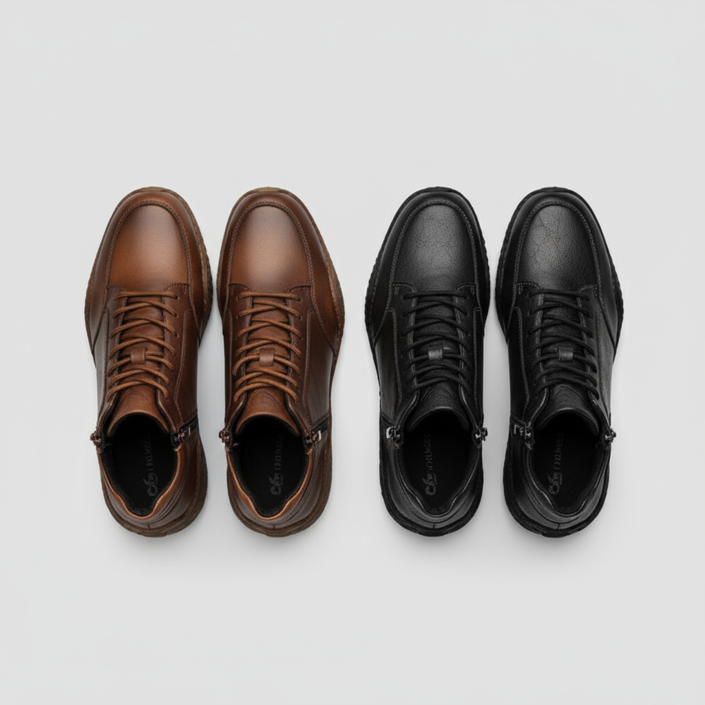 Cushioned Men's Rover leather ankle boots with a rugged design and essential side zipper detail.