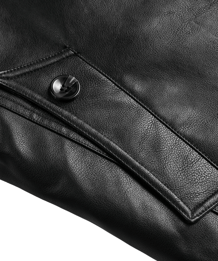Men's insulated arctic winter coat, black PU leather, designed for ultimate cold weather protection