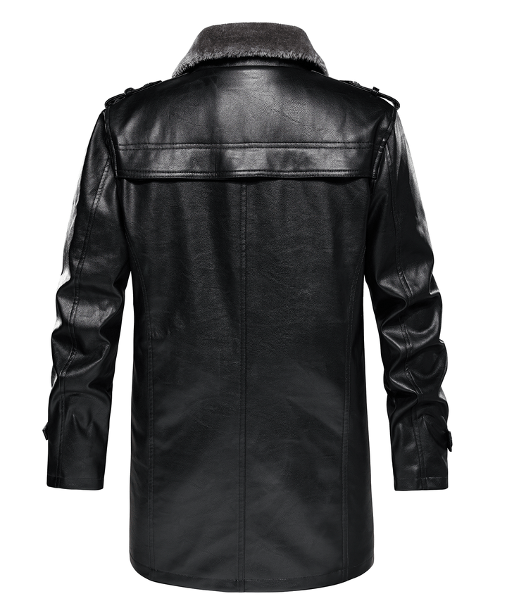 Full shot of a man wearing the black rugged arctic winter coat, styled for cold weather