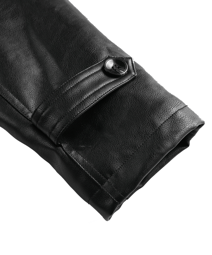Side view of the men's insulated black PU leather winter jacket, showcasing rugged style