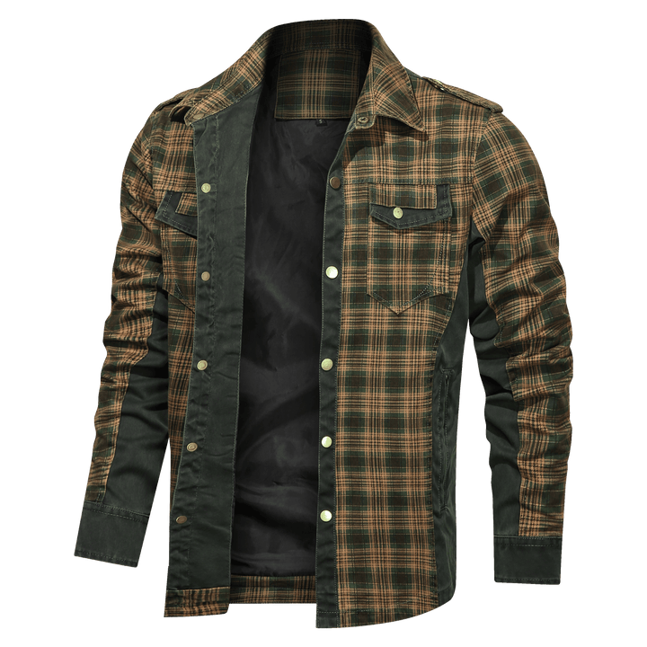 Versatile men's flannel shirt, red and black plaid, button-down front, perfect for casual apparel.