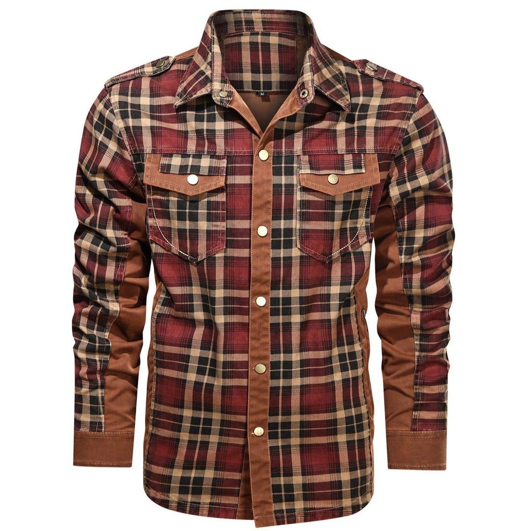 Side view of a man wearing a comfortable long sleeve flannel shirt, a versatile addition to his apparel.