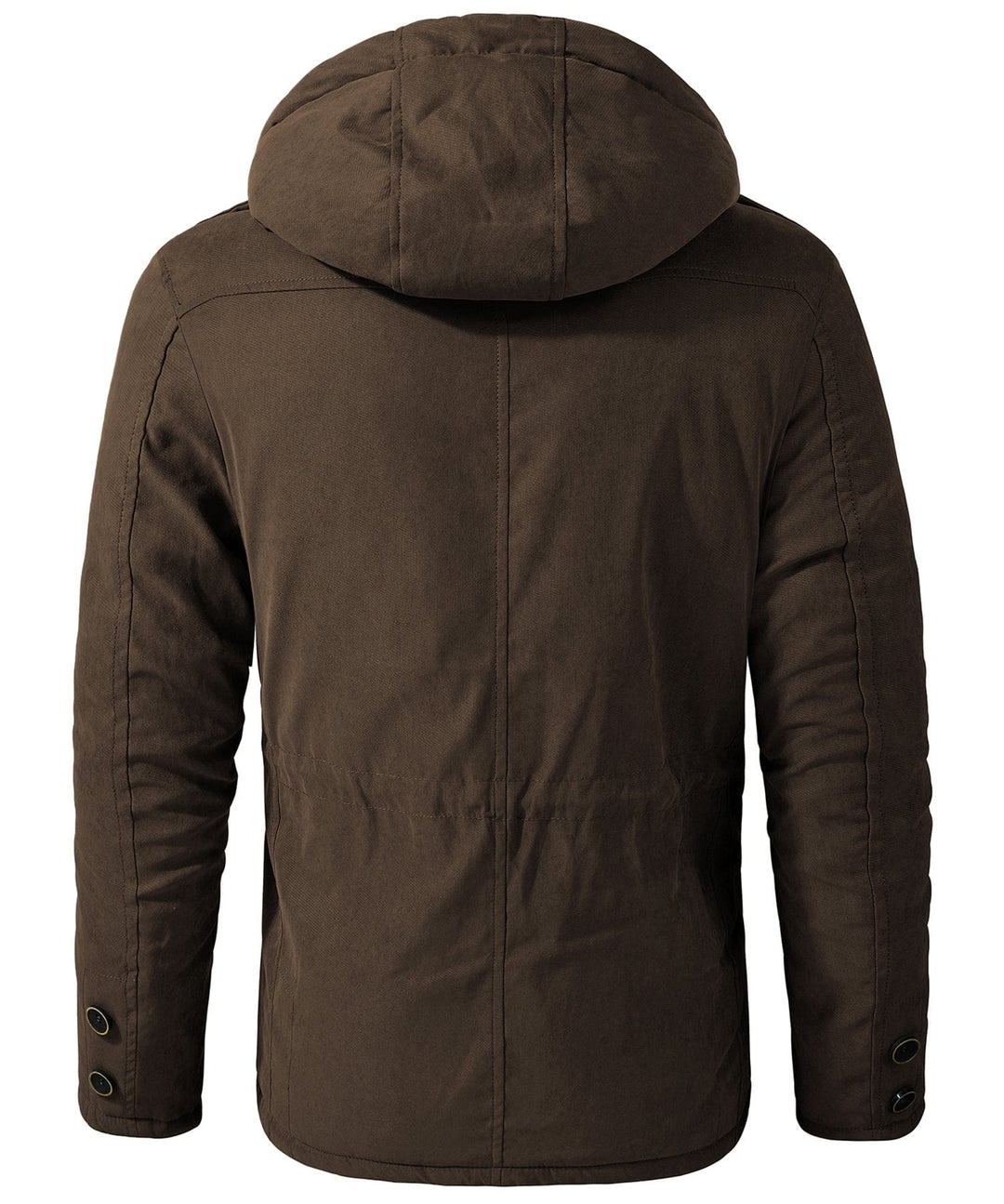 Texture shot of the durable outer shell of a men's heavyweight work jacket, built to last.