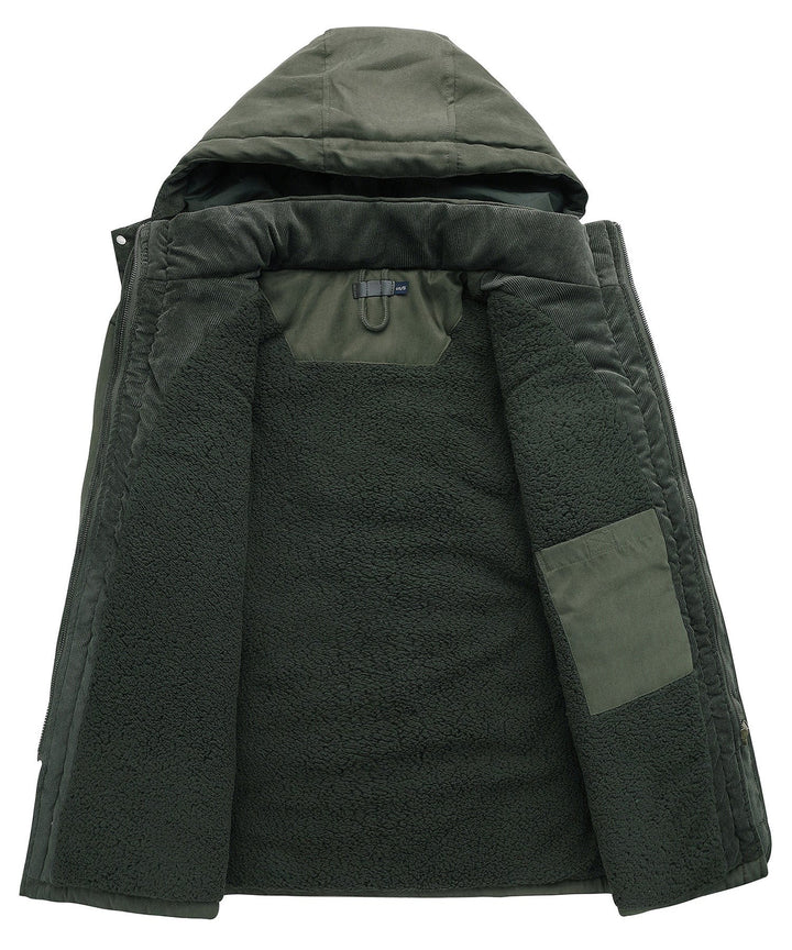 Close-up of the sturdy cuffs on a men's heavyweight work jacket, enhancing durability.