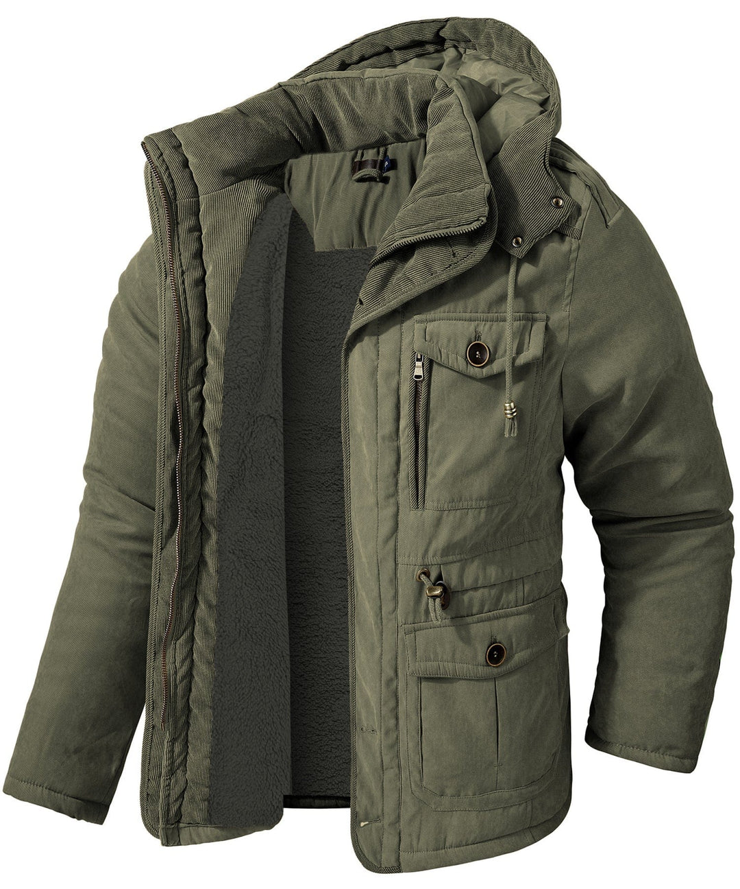 Full shot of a man wearing a rugged heavyweight work jacket, ideal for cold weather and outdoor work.