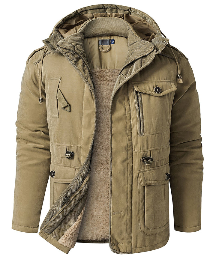 Pocket detail on a men's heavyweight work jacket, designed for utility and storage.