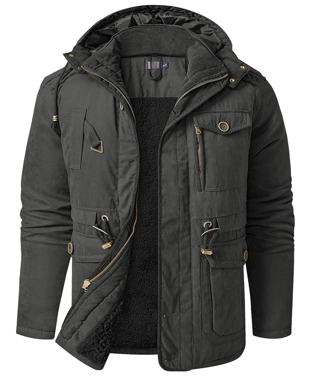 Back view of a men's rugged work jacket, showing strong construction and durability.