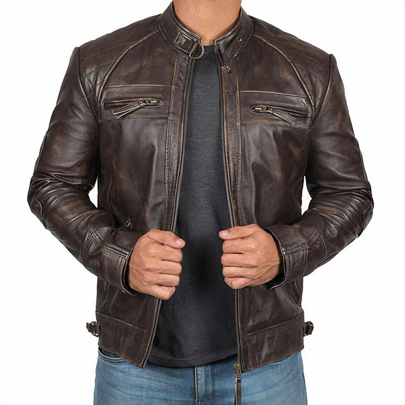 Men's urban style motorcycle jacket, perfect casual outerwear for city adventures & confident rides. Durable & comfortable.
