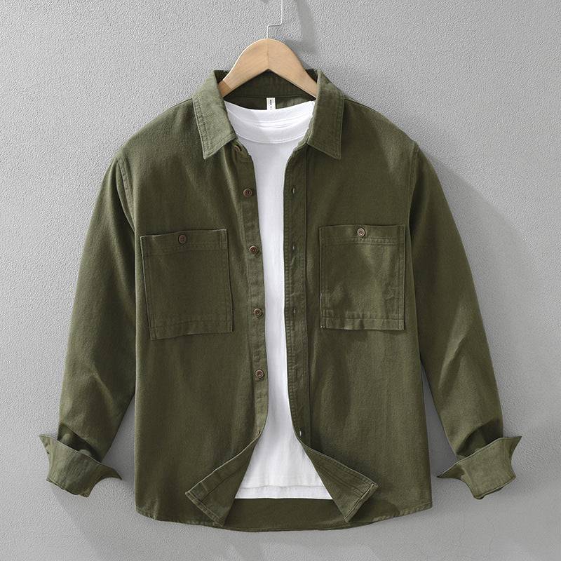 Stylish men's button-up overshirt. Rugged menswear outerwear, perfect for versatile layering & comfort.