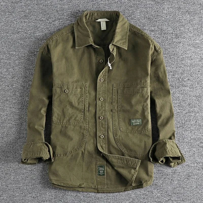 Durable Coal men's field shirt, a rugged button-down utility shirt perfect for casual wear & outdoor tasks.