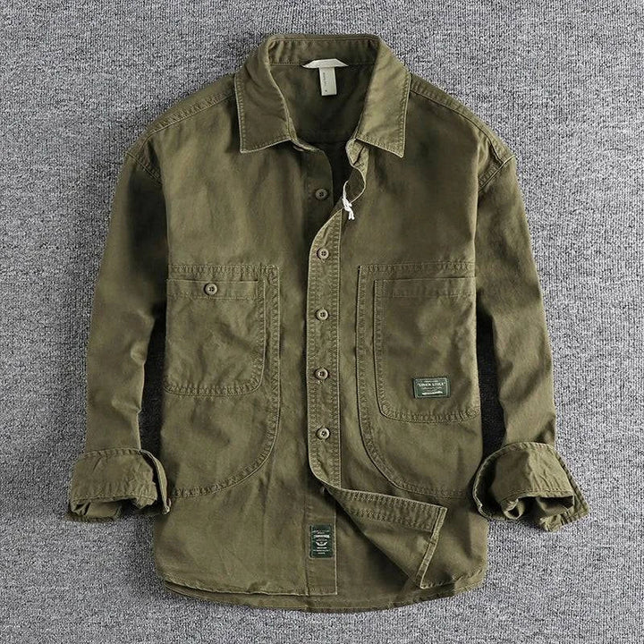 Durable Coal men's field shirt, a rugged button-down utility shirt perfect for casual wear & outdoor tasks.