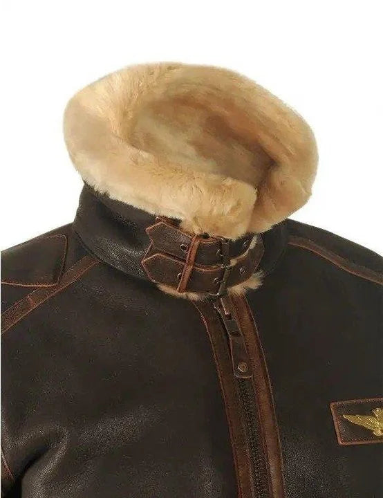 Front view of a men's rugged vintage aviator bomber jacket. Heavyweight winter outerwear offering warmth & distressed style.