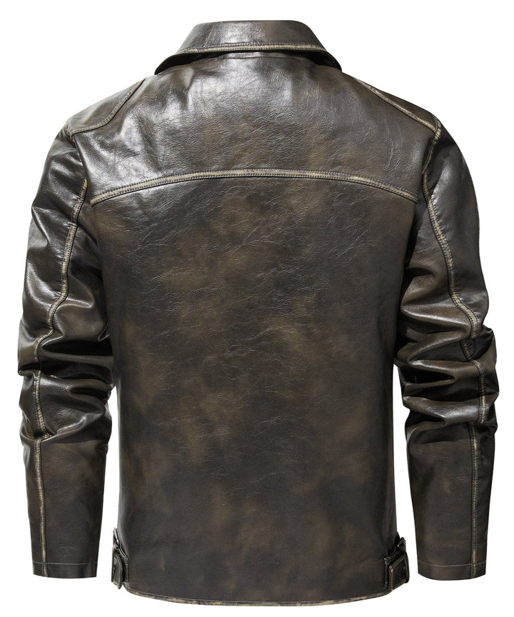 Close-up of the textured faux leather on the Men's Rustic Edge Jacket